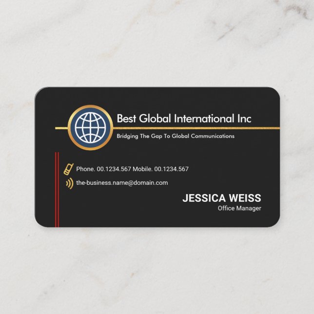Simple Gold Red Line Founder Owner Startup Business Card (Front)