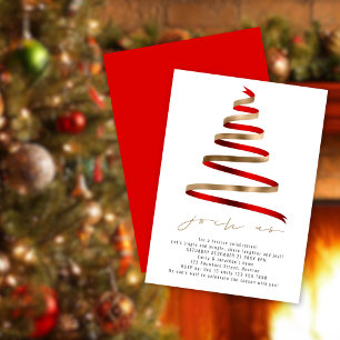 Simple Gold Red Tree Christmas Party Invitation