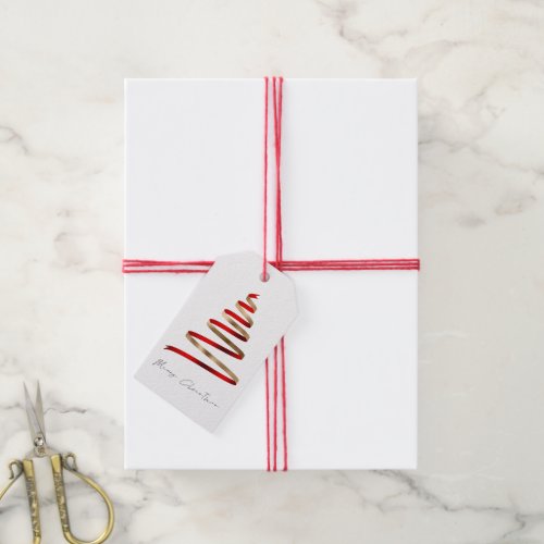 Simple Gold Red Tree Script Merry Christmas Gift Tags