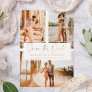 Simple gold save the date 3 photo grid collage