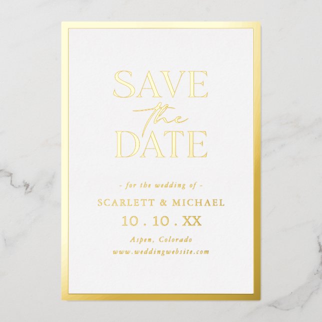 Simple Gold Save The Date Foil Invitation (Front)