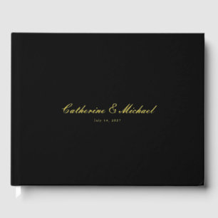 Simple Gold Script Black Wedding Guest Book