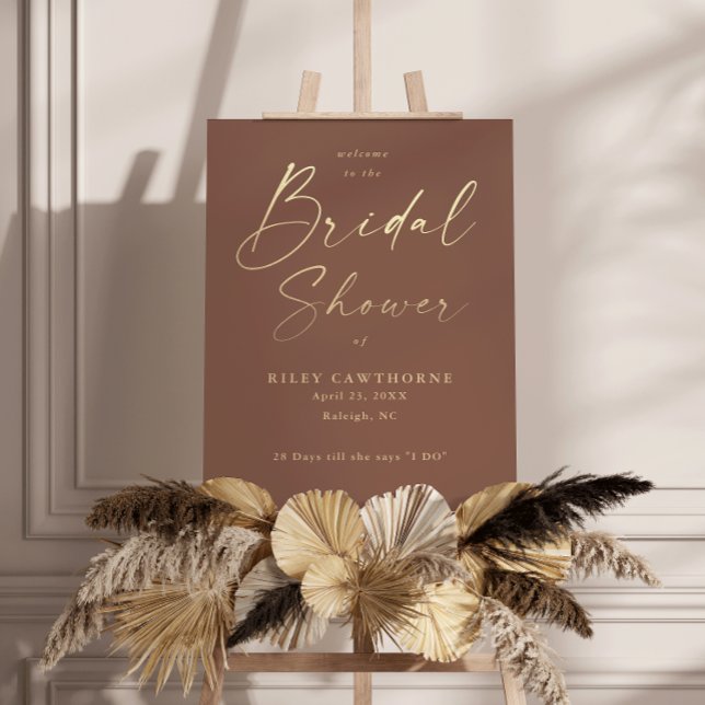 Simple Gold Script Boho Bridal Shower Welcome Foam Board (Creator Uploaded)