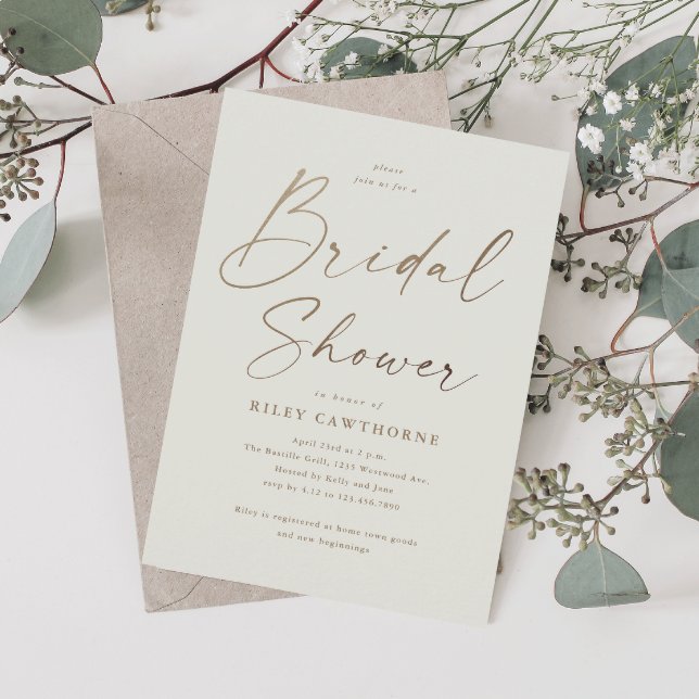 Simple Gold Script Bridal Shower  Invitation