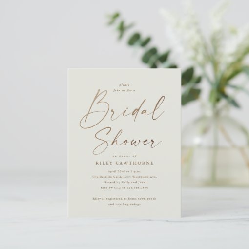 Simple Gold Script Bridal Shower Postcard | Zazzle