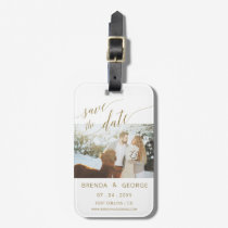 Simple Gold Script Calligraphy Photo Save The Date Luggage Tag