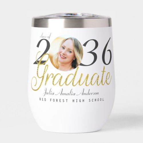 Simple Gold Script Fashion One Photo Graduation Thermal Wine Tumbler