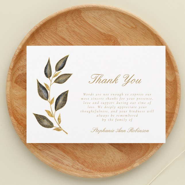 Simple Gold Script Floral Funeral Thank You Note Card (Creator Uploaded)