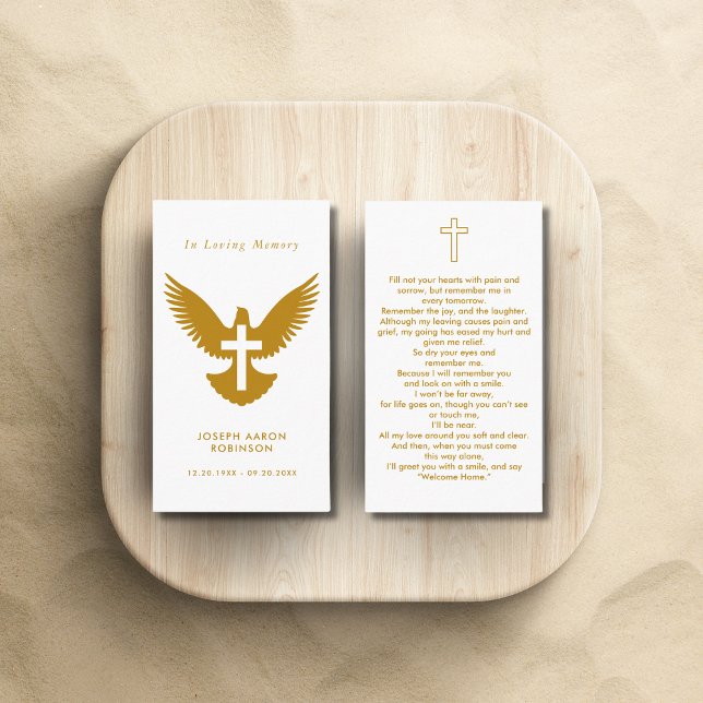 Simple Gold Script Funeral Memorial Prayer Card (Creator Uploaded)