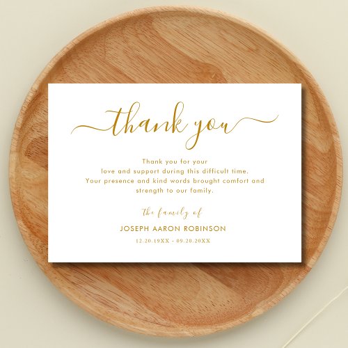 Simple Gold Script Funeral Thank You Note