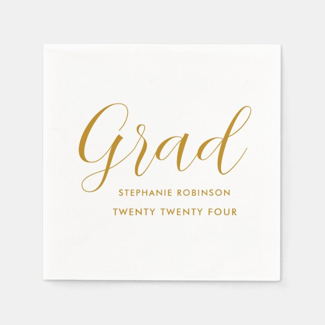 Simple Gold Script Graduation Napkins (Front)
