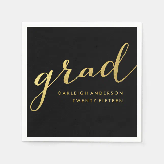 Simple Gold Script in Black | Graduation Napkins | Zazzle