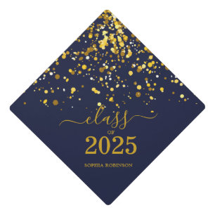 Simple Gold Script Modern Graduation Cap Topper