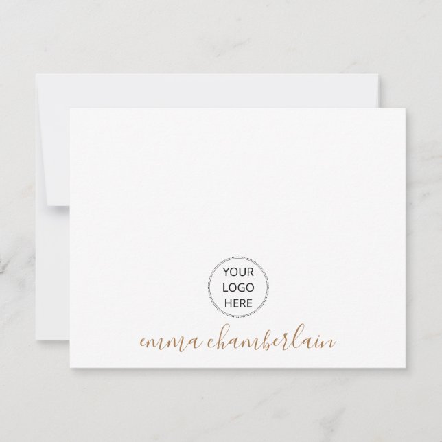Simple Gold Script Name And Logo  Note Card (Front)
