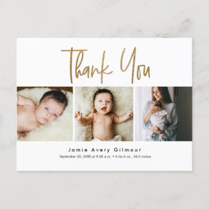 Simple Gold Script photo collage baby thank you Postcard