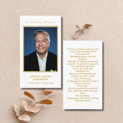 Simple Gold Script Photo Funeral Prayer Card