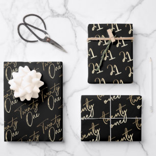 Simple Gold Script Twenty One 21st Birthday Party Wrapping Paper Sheets