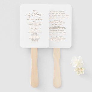 Simple Gold Script Wedding Program Fans