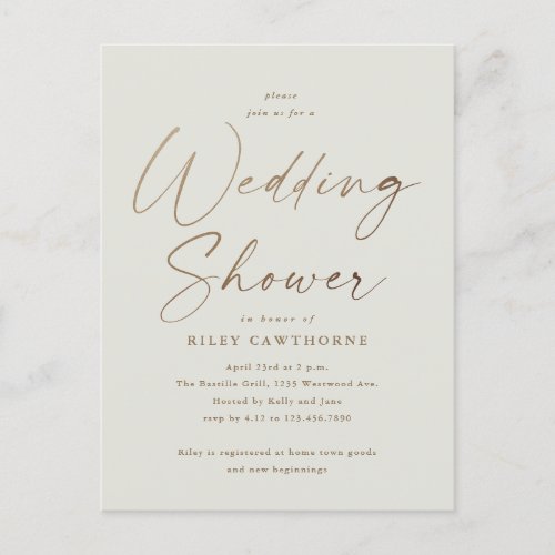 Simple Gold Script Wedding Shower Postcard