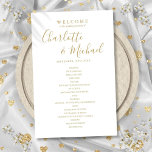 Simple Gold Signature Script Wedding Program<br><div class="desc">Simple elegant signature script wedding welcome program featuring signature style names.Personalize with your wedding day information in stylish chic gold lettering. Designed by Thisisnotme©</div>
