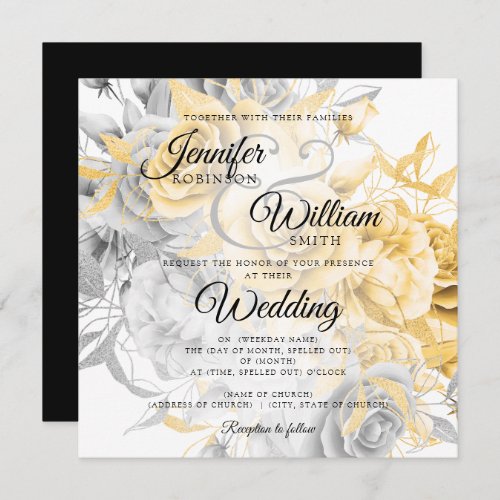 Simple Gold  Silver Elegant Floral Wedding