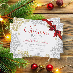 Simple Gold & Silver Snowflakes Xmas Holiday  Invitation