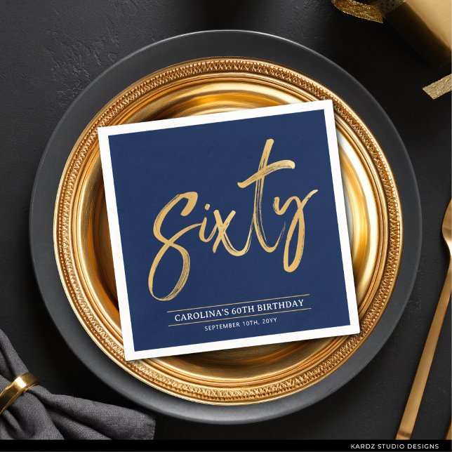 Simple Gold Sixty 60th Birthday Party Napkins (Creator Uploaded)