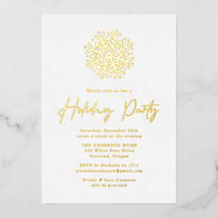 Simple Gold Snowflake Holiday Party Foil Invitation