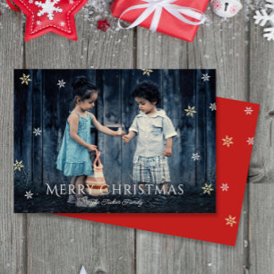 Simple Gold Snowflakes Flat Photo Christmas Card