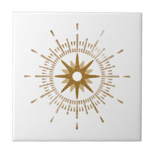 Simple Gold Starburst Celestial Ceramic Tile