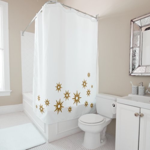 Simple Gold Starburst Design  White Shower Curtain