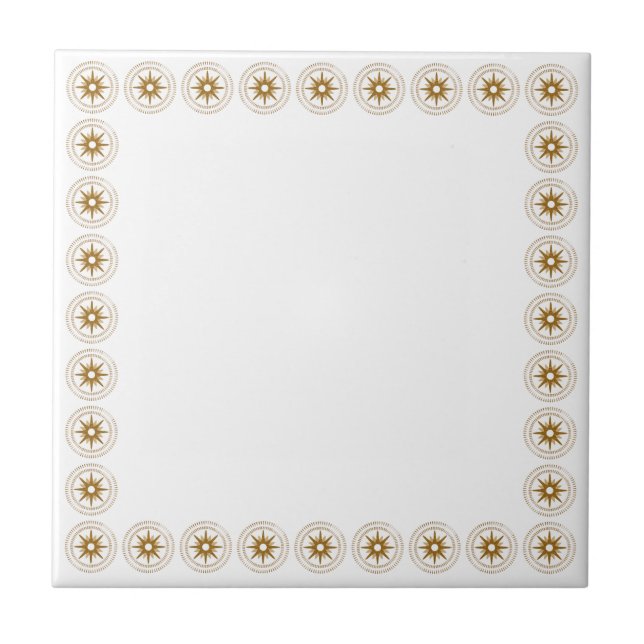 Simple Gold Starburst Medallion Frame Ceramic Tile (Front)