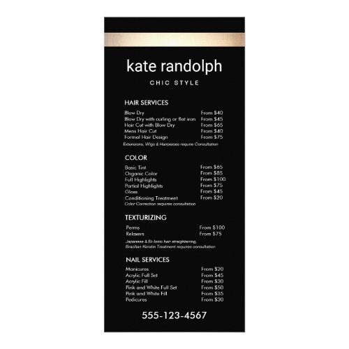Simple Gold Stripe Black Salon Price List Menu