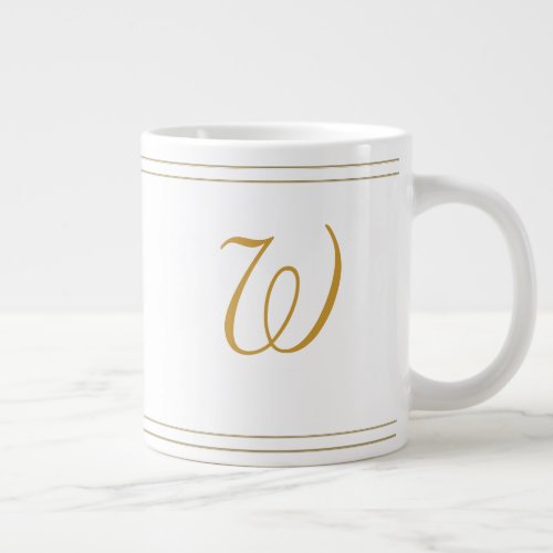 Simple Gold Stripes Minimalist _ Monogram Large Coffee Mug