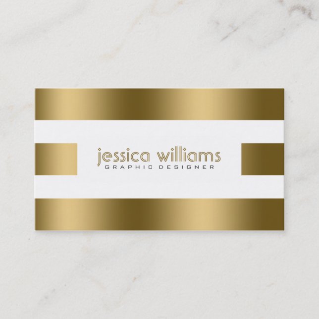 Simple Gold Stripes Oner White Business Card (Front)