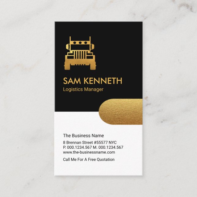 Simple Gold Tab Black White Column Transportation Business Card (Front)