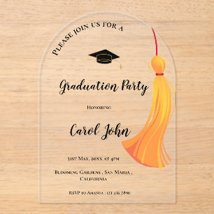 Simple Gold Tassel Class of 2025 Graduation Party Acrylic Invitations