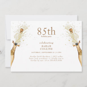 Simple Gold Text Champagne 85th Birthday Party Invitation