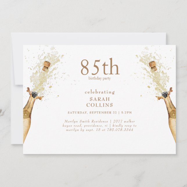 Simple Gold Text Champagne 85th Birthday Party  Invitation (Front)