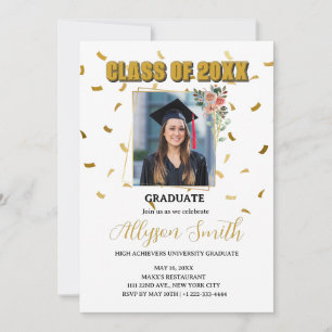 Simple gold themed graduation party invitation