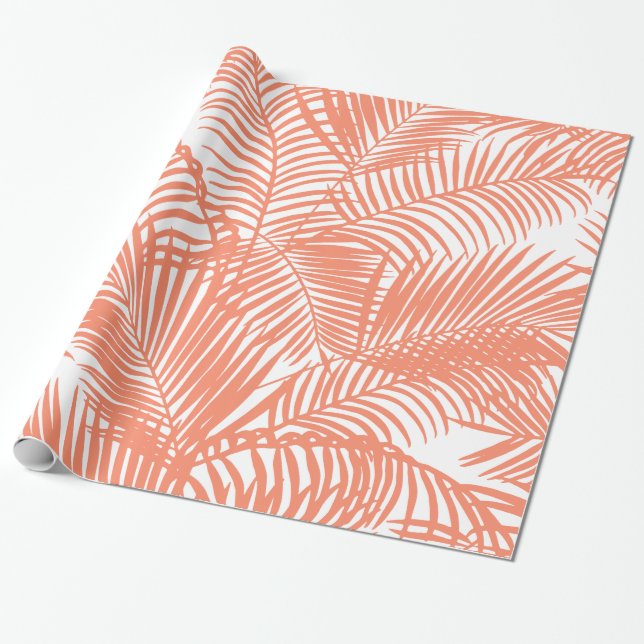 Simple gold tropical coral chic palm tree floral wrapping paper (Unrolled)