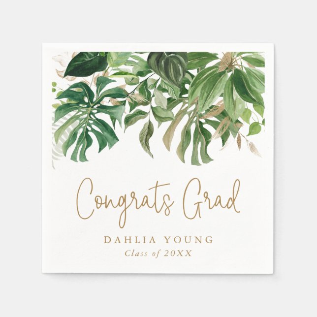 Simple Gold Tropical Modern Graduation Napkins (Front)