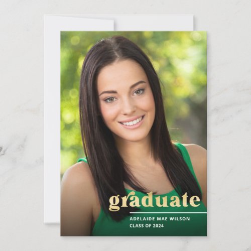 Simple Gold Typography Photo Graduation Party Invitation