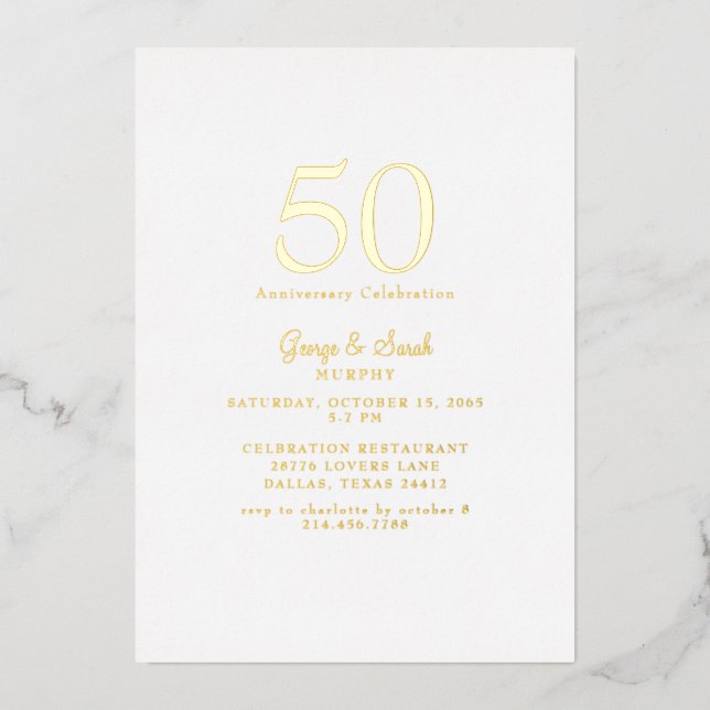 Simple Gold Wedding Anniversary Party Foil Invitation (Front)