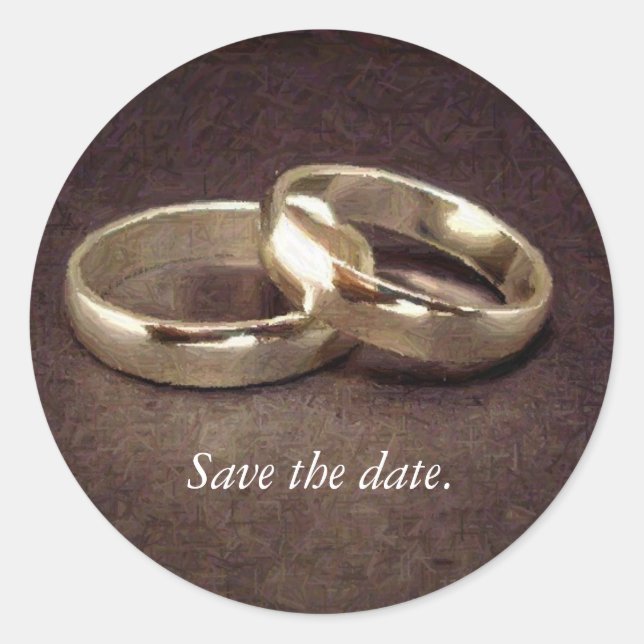 Simple Gold Wedding Bands - Save the Date Stickers (Front)