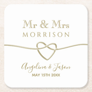 Simple Gold Wedding Favor Square Paper Coaster