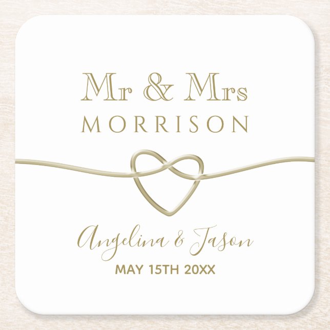 Simple Gold Wedding Favor Square Paper Coaster (Front)