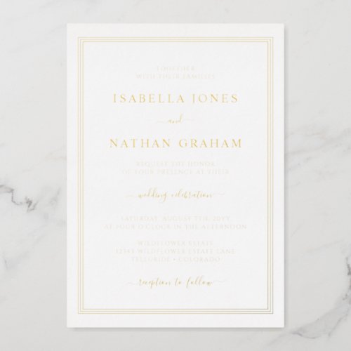 Simple Gold Wedding Foil Invitation