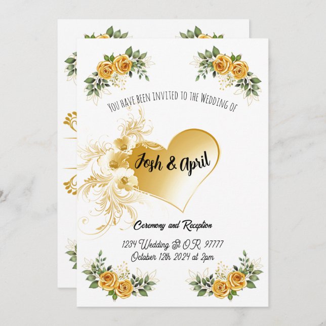 Simple Gold Wedding Invitation (Front/Back)