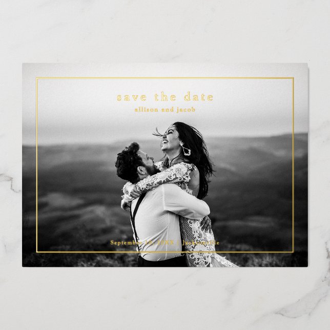 Simple Gold Wedding Photo Save the Date Foil Invitation (Front)